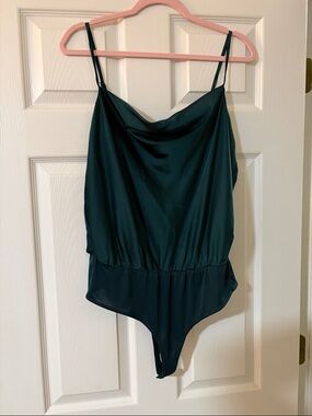 Nine West Teal Satin Cowl Neck Top large NWT